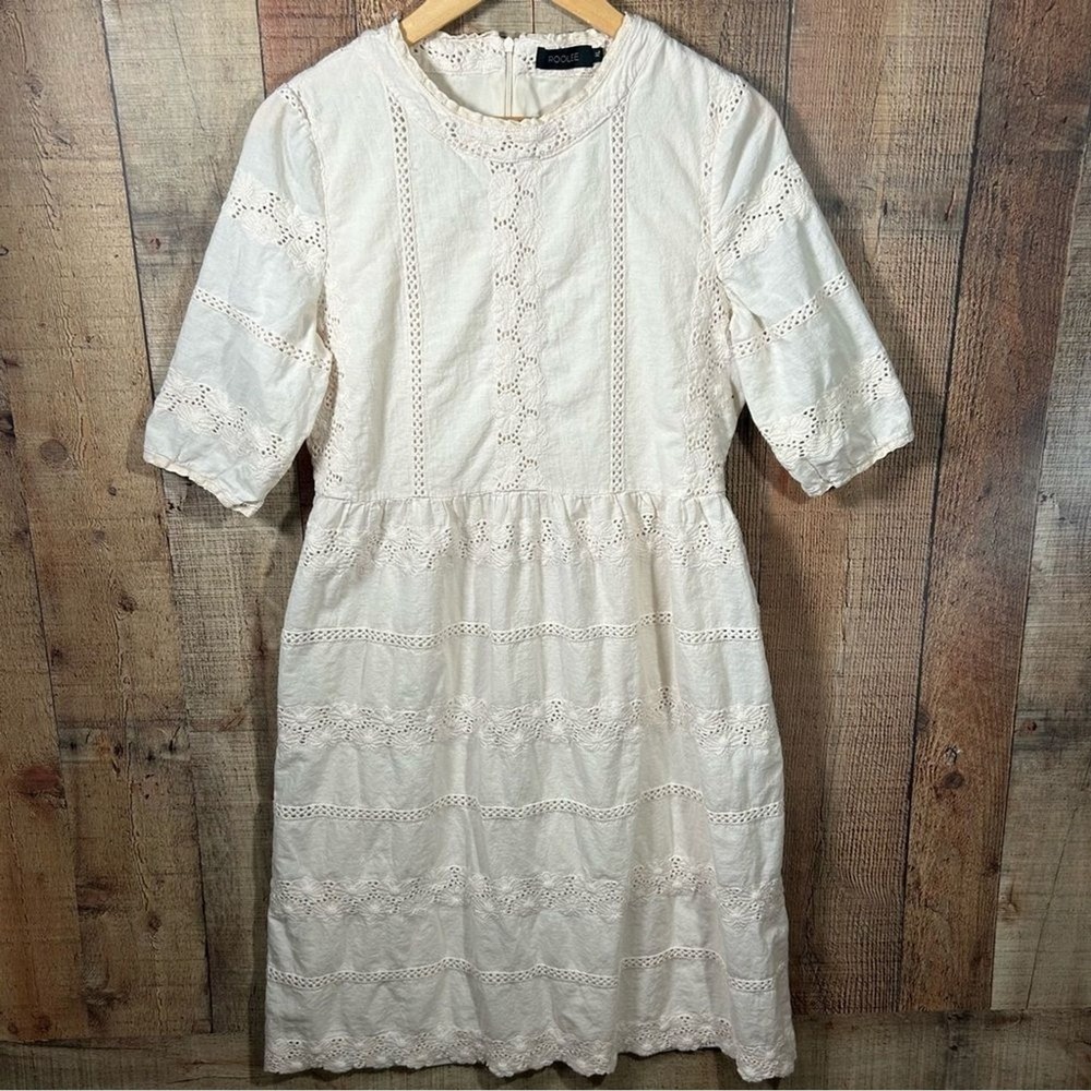 Roolee Ivory Eyelet Lace Cotton Prairie Midi Dress Short Sleeve Romantic XL